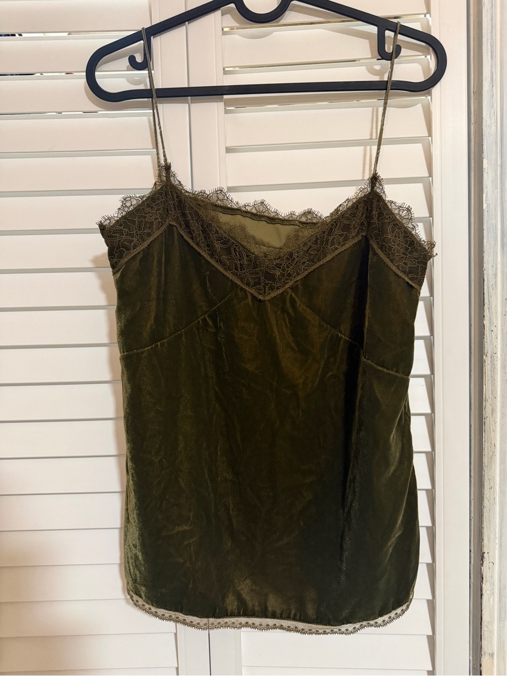 AllSaints Olive Velvet Lace Trim Cami
